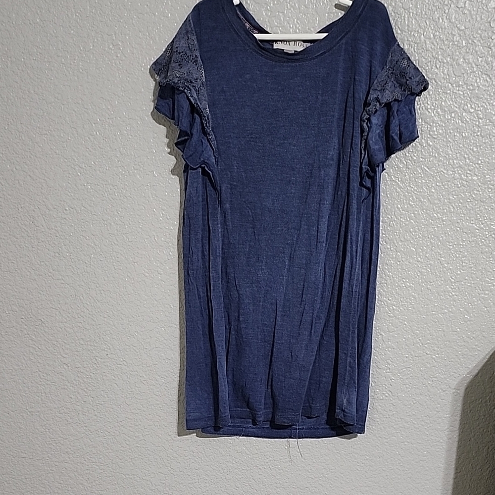 Knox Rose Navy Top with Lace Sleeves